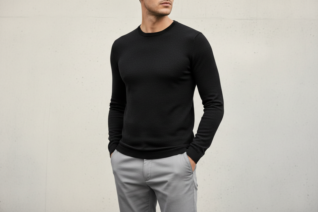 mens long sleeve black top