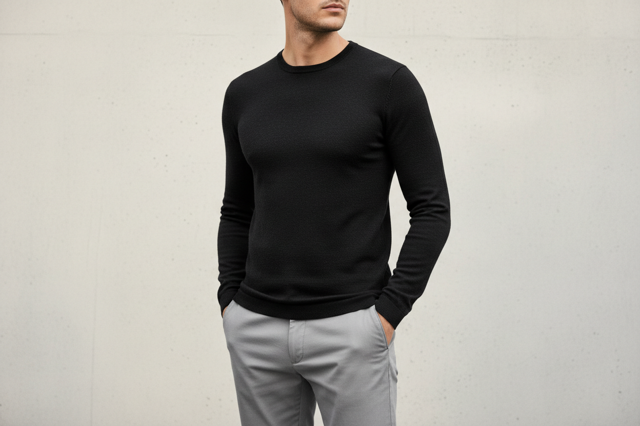 mens long sleeve black top